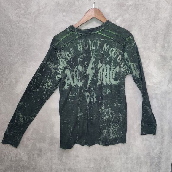 Affliction Men's Medium Reversible Graphic Long Sleeve Skull Shirt - Picture 2 of 9